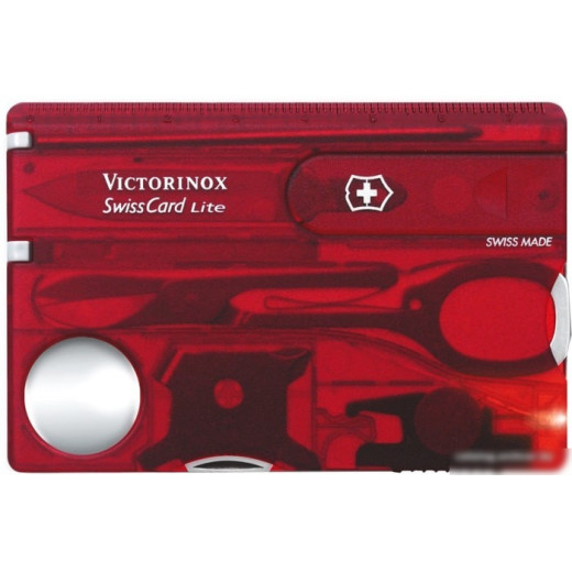 Швейцарская карта Victorinox SwissCard Lite (0.7300.T) красный полупрозначный коробка подарочная
