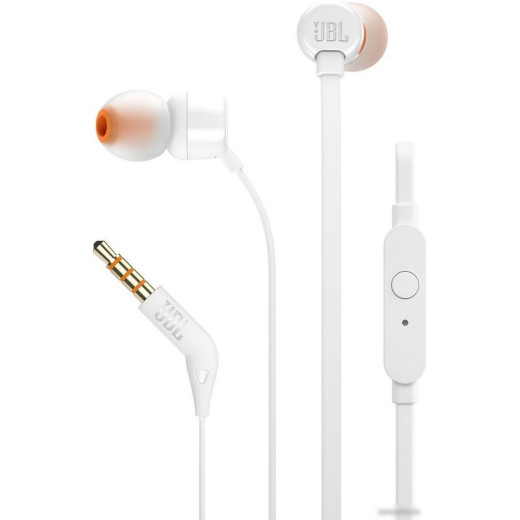 Гарнитура вкладыши JBL T110 WHT 1.2м белый проводные (в ушной раковине)
