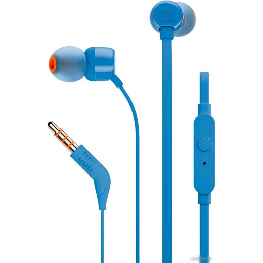 Гарнитура вкладыши JBL T110 BLU 1.2м синий проводные (в ушной раковине)