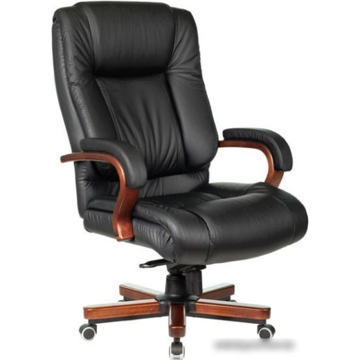 Кресло руководителя Бюрократ T-9925WALNUT/BLACK черный кожа крестовина дерево