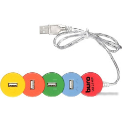 Разветвитель USB 2.0 Buro BU-HUB4-0.5-U2.0-Snake 4порт. разноцветный