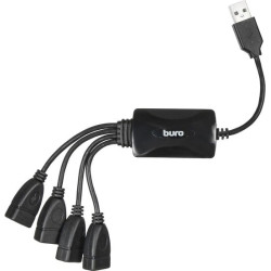 Разветвитель USB 2.0 Buro BU-HUB4-0.3-U2.0-Splitter 4порт. черный