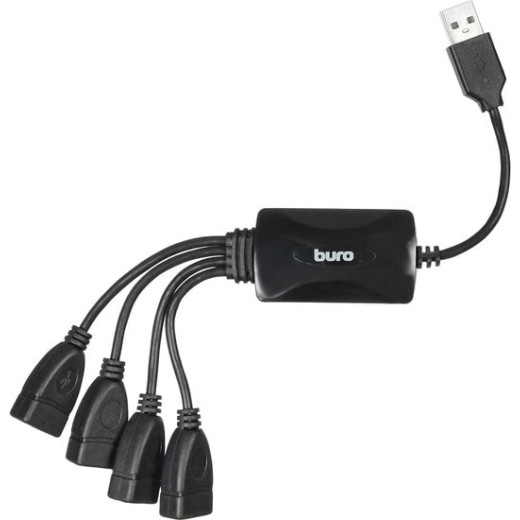 Разветвитель USB 2.0 Buro BU-HUB4-0.3-U2.0-Splitter 4порт. черный