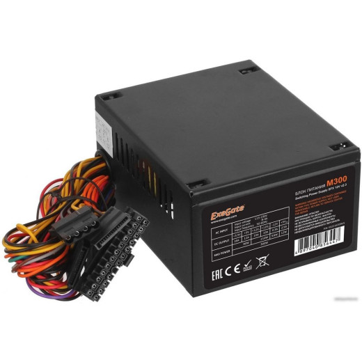 Блок питания 300W Exegate M300, SFX, black, 8cm fan, 24p+4p, 2*SATA, 1*IDE, FDD