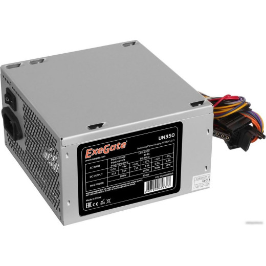 Блок питания 350W Exegate UN350, ATX, 12cm fan, 24p+4p, 3*SATA, 2*IDE, FDD