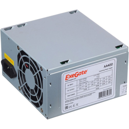 Блок питания 400W Exegate AA400, ATX, 8cm fan, 24p+4p, 2*SATA, 1*IDE