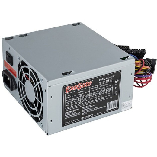 Блок питания 400W Exegate AB400, ATX, 8cm fan, 24p+4p, 3*SATA 2*IDE, FDD
