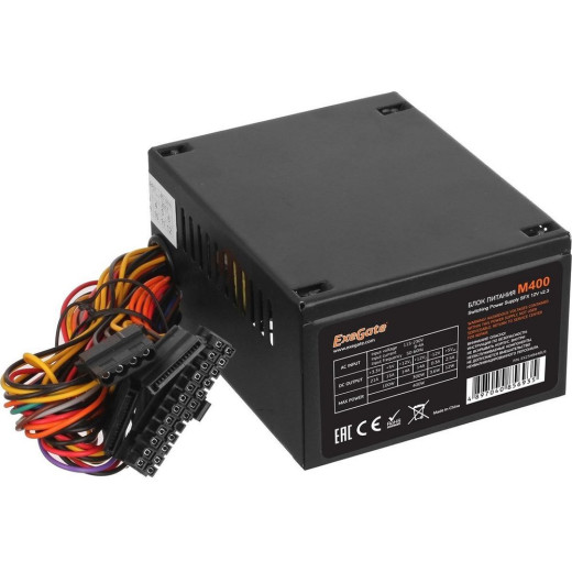 Блок питания 400W Exegate M400, SFX, black, 8cm fan, 24p+4p, 2*SATA, 1*IDE, FDD