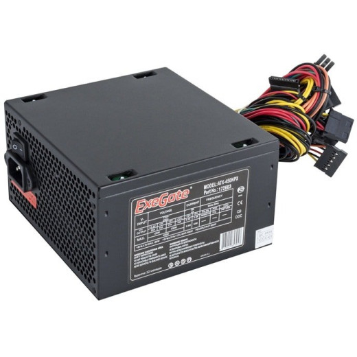 Блок питания 450W Exegate 450NPX, ATX, black, 12cm fan, 24+4p, 6/8p PCI-E, 3*SATA, 2*IDE, 1*FDD