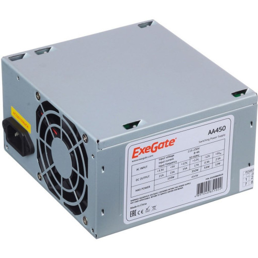 Блок питания 450W Exegate AA450, ATX, 8cm fan, 24p+4p, 2*SATA, 1*IDE