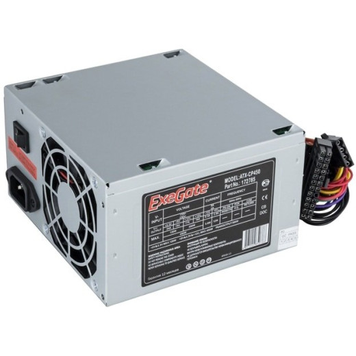 Блок питания 450W Exegate CP450, ATX, 8cm fan, 24p+4p, 3*SATA, 1*FDD, 2*IDE