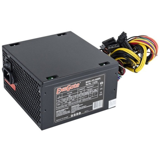 Блок питания 500W Exegate 500NPX, ATX, black,12cm fan, 24+4pin, 6/8pin PCI-E, 3*SATA, 2*IDE, 1*FDD