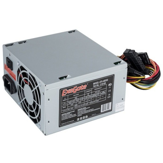 Блок питания 500W Exegate AB500, ATX, 8cm fan, 24p+4p, 3*SATA, 1*FDD, 2*IDE
