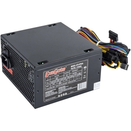 Блок питания 600W Exegate XP600, ATX, black, 12cm fan, 24p+4p, 6/8p PCI-E, 3*SATA, 2*IDE, FDD