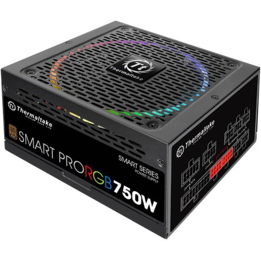 Блок питания Thermaltake ATX 750W SMART PRO RGB 80+ bronze (24+4+4pin) APFC 140mm fan color LED 9xSATA Cab Manag RTL