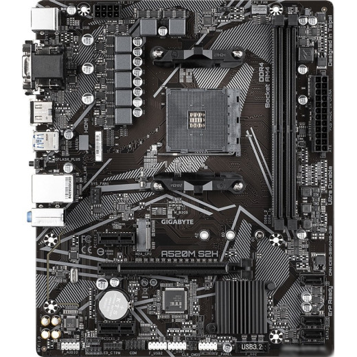 Материнская плата Gigabyte A520M S2H Soc-AM4 AMD A520 2xDDR4 mATX AC`97 8ch(7.1) GbLAN RAID+VGA+DVI+HDMI