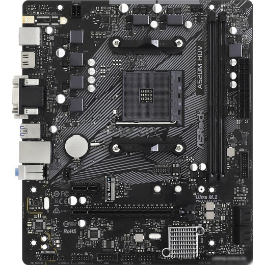 Материнская плата Asrock A520M-HDV Soc-AM4 AMD A520 2xDDR4 mATX AC`97 8ch(7.1) GbLAN RAID+VGA+DVI+HDMI