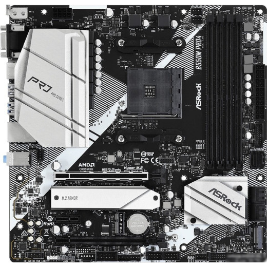 Материнская плата Asrock B550M PRO4 Soc-AM4 AMD B550 4xDDR4 mATX AC`97 8ch(7.1) GbLAN RAID+VGA+HDMI+DP