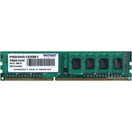 Память DDR3 4Gb 1333MHz Patriot PSD34G133381 RTL PC3-10600 CL9 DIMM 240-pin 1.5В