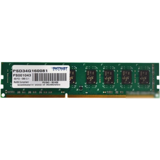 Память DDR3 4Gb 1600MHz Patriot PSD34G160081 RTL PC3-12800 CL11 DIMM 240-pin 1.5В