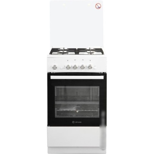Плита Газовая De Luxe 5040.42г (кр) ЧР белый (стеклянная крышка) реш.чугун