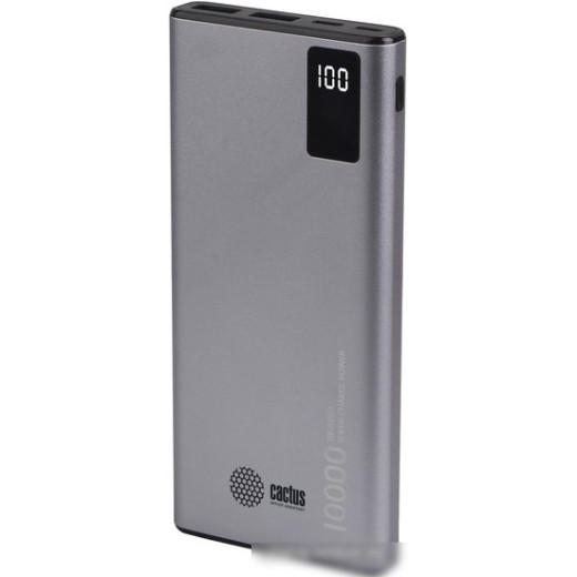 Мобильный аккумулятор Cactus CS-PBFSLT-10000 10000mAh 3A 2xUSB серый