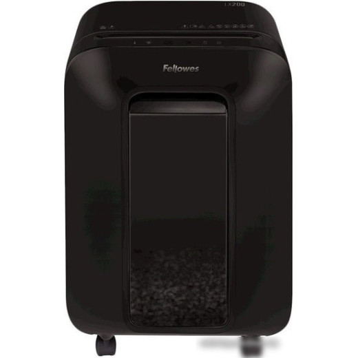 Шредер Fellowes PowerShred LX200 черный (секр.P-4)/перекрестный/12лист./22лтр./скрепки/скобы/пл.карты