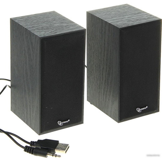 Колонки Gembird SPK-203, черный МДФ,2х3 Вт, регулятор громкости, USB