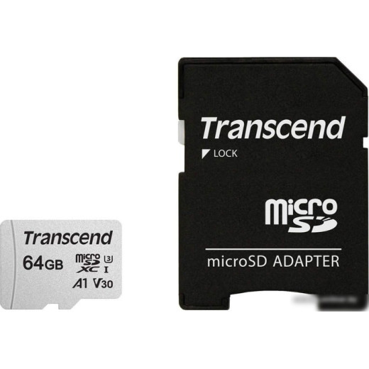 Карта памяти Transcend MicroSDXC 64Gb, Class 10 UHS-I U-1, скорость чтения 95Мб/сек (с адаптером SD)
