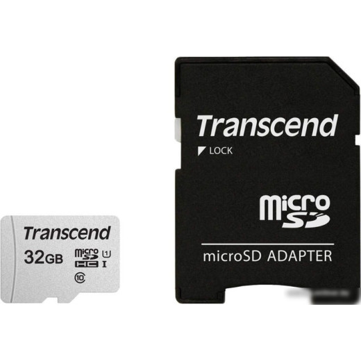 Карта памяти Transcend MicroSDHC 32Gb, Class 10 UHS-I U-1, скорость чтения 95Мб/сек (с адаптером SD)