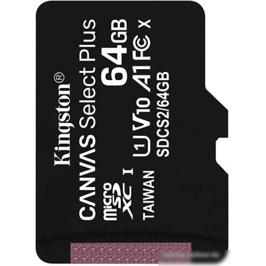 Флеш карта microSDXC 64Gb Class10 Kingston SDCS2/64GBSP Canvas Select Plus w/o adapter