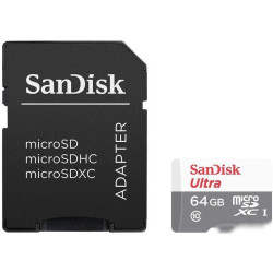 Флеш карта microSDXC 64Gb Class10 Sandisk SDSQUNR-064G-GN3MA Ultra + adapter