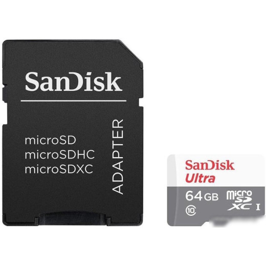 Флеш карта microSDXC 64Gb Class10 Sandisk SDSQUNR-064G-GN3MA Ultra + adapter