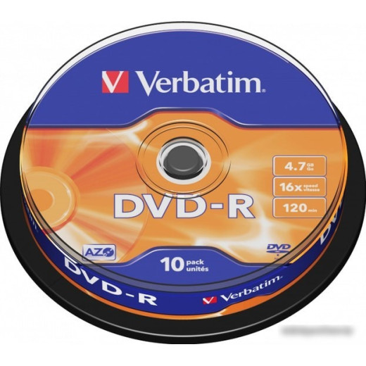 Диск DVD-R 4.7Gb Verbatim 16x Cake Box (10шт)