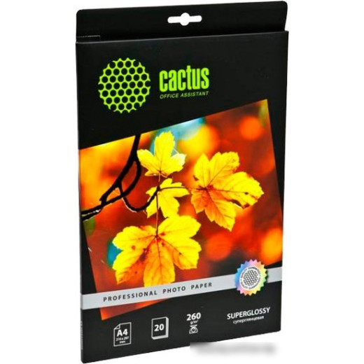 Бумага CACTUS Professional CS-HGA426020, для струйной печати, 260г/м2, 20 листов, 21x29.7 см
