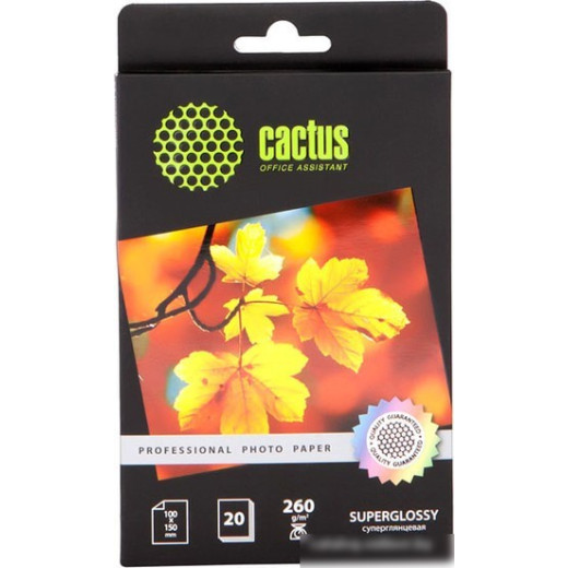 Бумага CACTUS Professional CS-HGA626020, для струйной печати, 260г/м2, 20 листов, 10x15 см