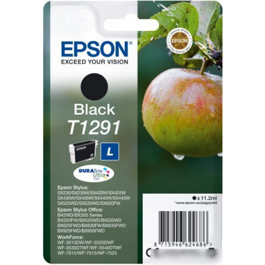 Картридж струйный Epson T1291 C13T12914012 черный (11.2мл) для Epson SX420W/BX305F