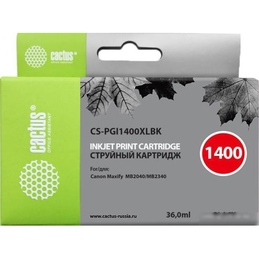 Картридж совм. Cactus PGI1400XLBK черный для Canon MB2050/MB2350/MB2040/MB2340 (36мл)
