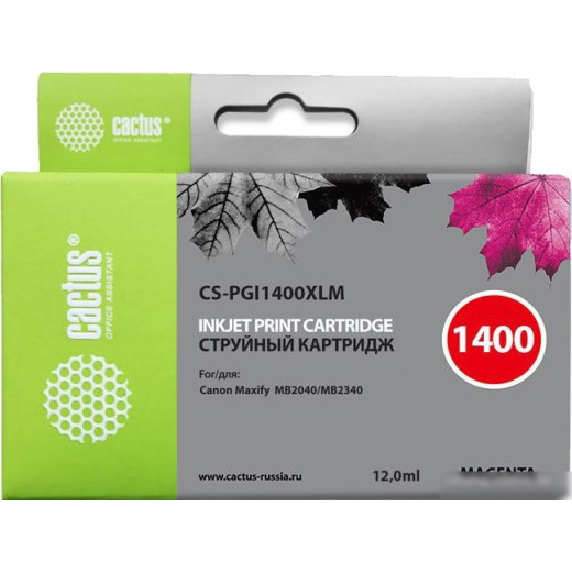 Картридж совм. Cactus PGI1400XLM пурпурный для Canon MB2050/MB2350/MB2040/MB2340 (12мл)
