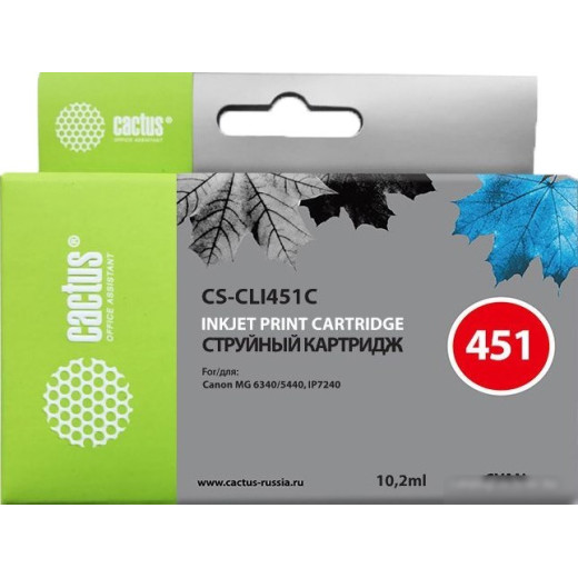 Картридж совм. Cactus CLI451C голубой для Canon MG6340/5440/IP7240 (10.2мл)
