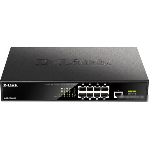 Коммутатор D-Link DGS-1010MP/A1A 9G 1SFP 8PoE 125W неуправляемый