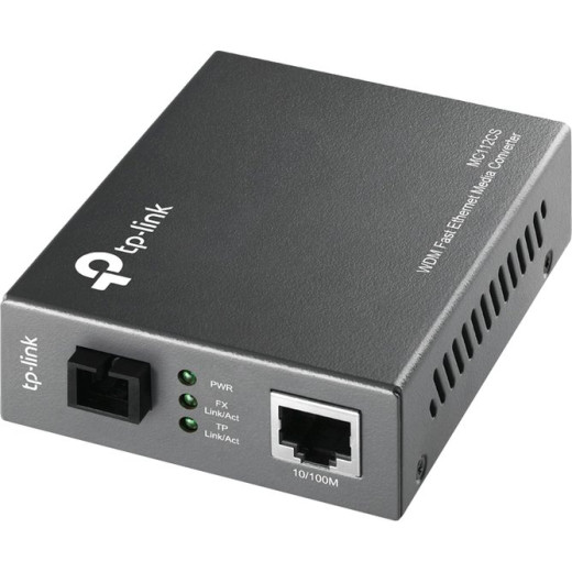 Медиаконвертер TP-Link MC112CS 10/100 Мбит/с RJ45 - 100 Мбит/с разъём SC (одномодовый оптоволоконный кабель), полнодуплексный,Tx:1310нм, Rx:1550нм, до 20км, переключающийся адаптер питания, возможность установки в шасси