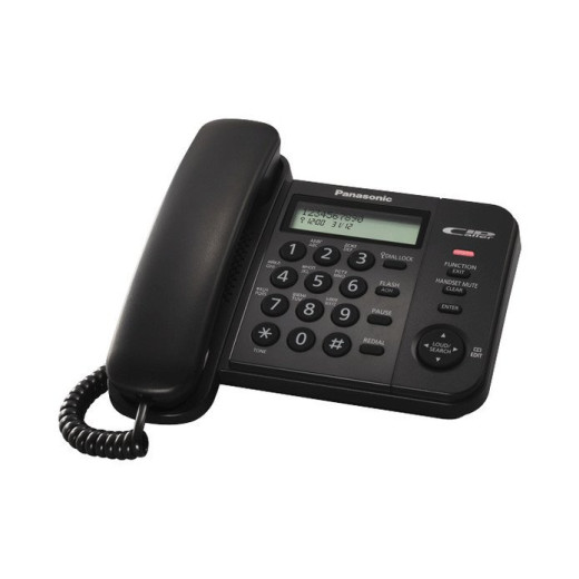 Телефон проводной Panasonic KX-TS2356RUB, ЖК дисплей, АОН, 50 номеров, черный