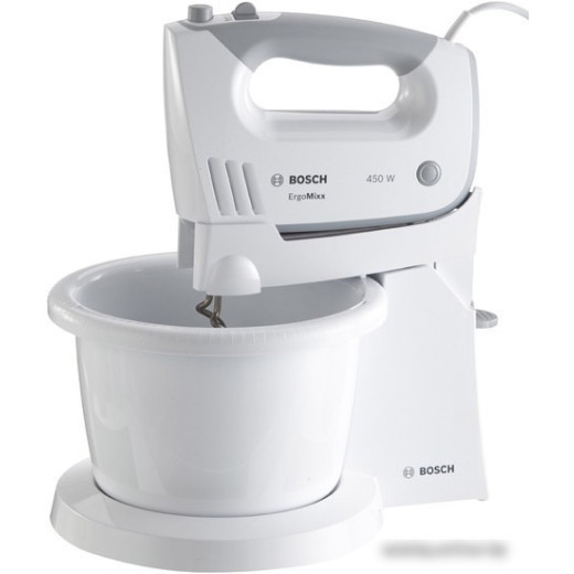 Миксер BOSCH MFQ36460, с чашей, белый и серый